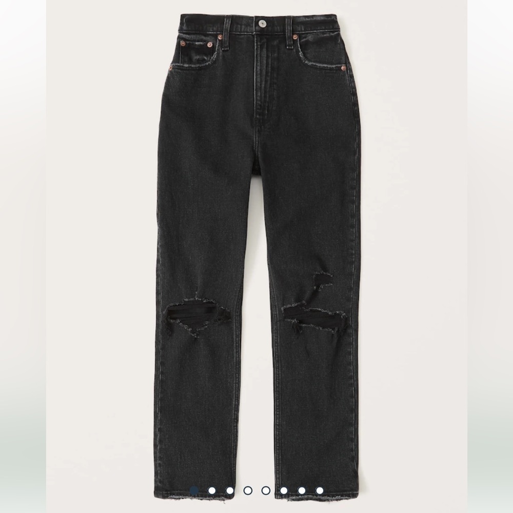 NWT Abercrombie Black Distressed Ankle Straight Ultra High Rise Denim